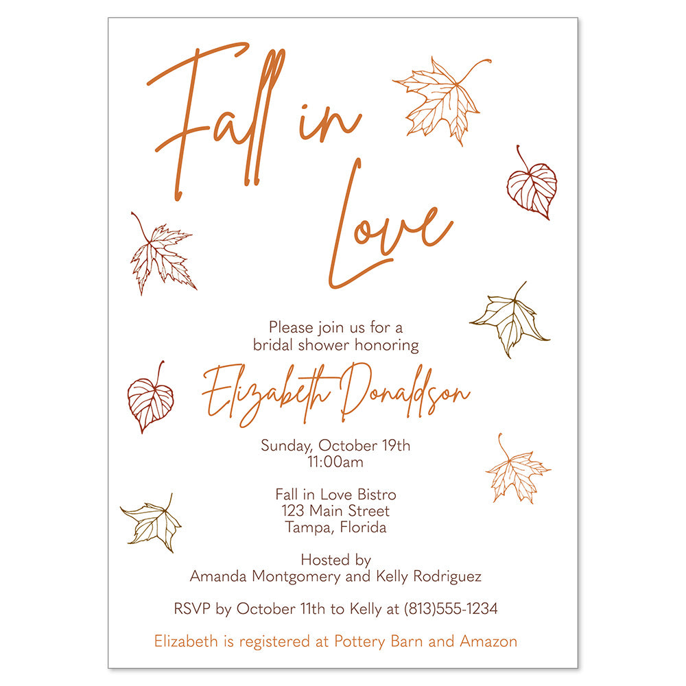 Fall in Love Autumn Bridal Shower Invitation