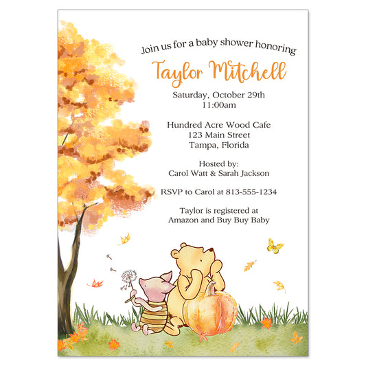 Winnie the Pooh Autumn Baby Shower Invitation