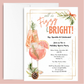 Original All Is Fizzy and Bright holiday spritz party 5x7 invitation design with pink cocktail and evergreen accents