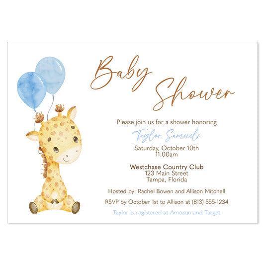 Watercolor Giraffe Baby Shower Invitation
