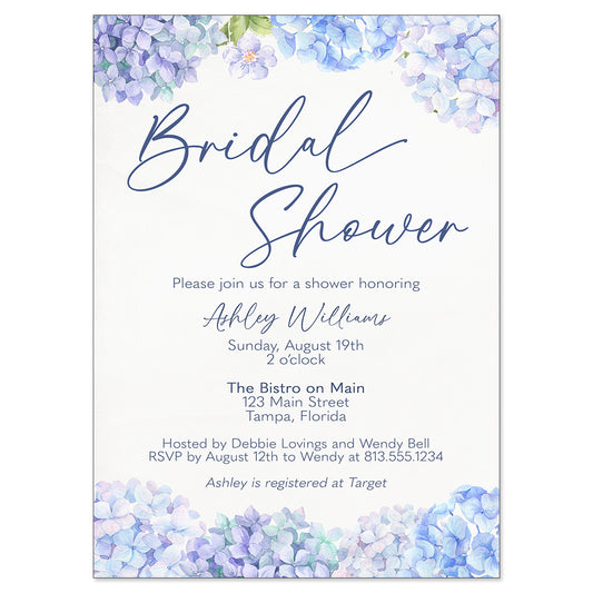 Hydrangea Blue Bridal Shower Invitation