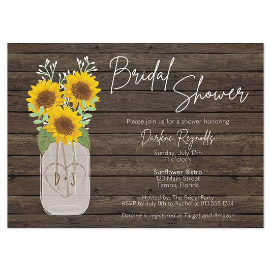 Sunflower Mason Jar Bridal Shower Invitation