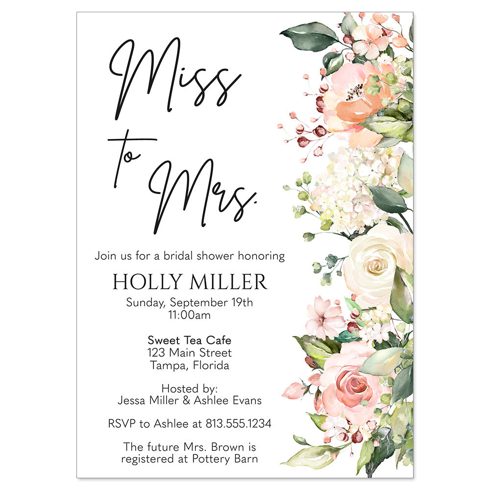 Miss to Mrs. Floral Bridal Shower Invitation