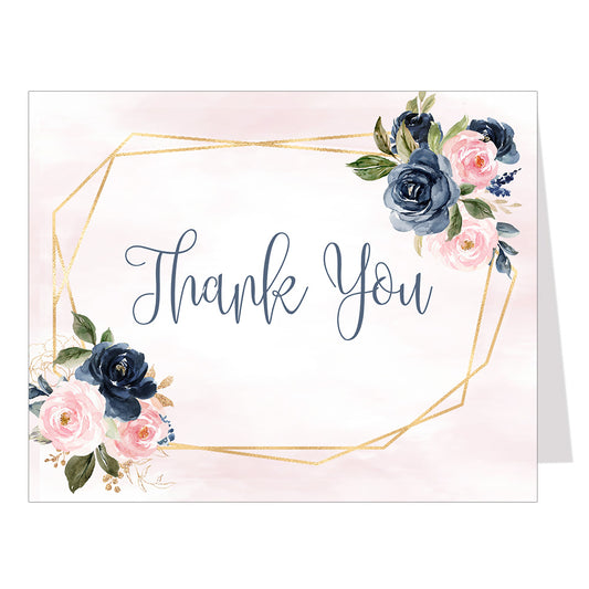Navy & Blush Floral Thank You Card