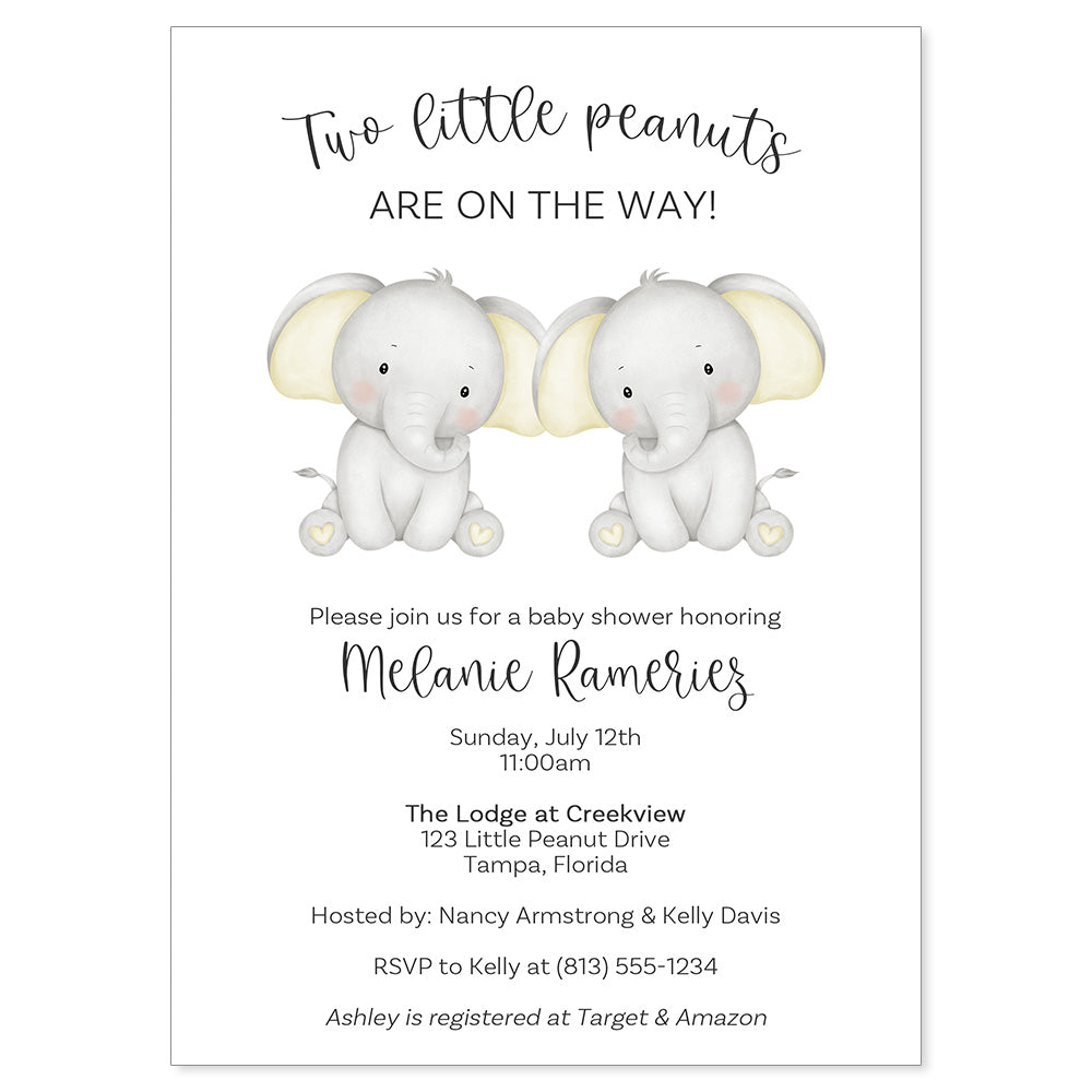 Twin Elephant Baby Shower Invitation