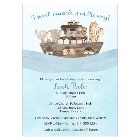 Watercolor Noah's Ark Baby Shower Invitation