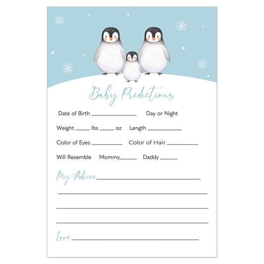 Baby Penguin Baby Shower Predictions Card