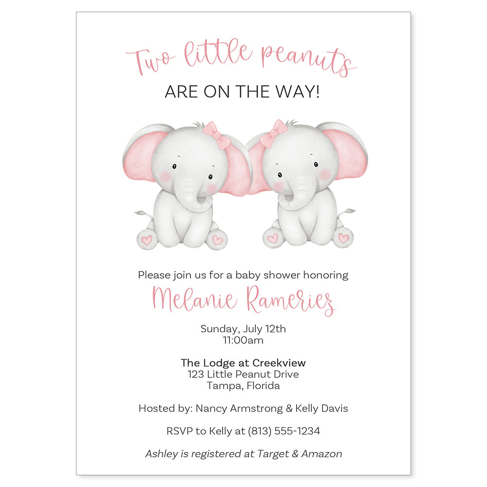 Twin Elephant Baby Shower Invitation