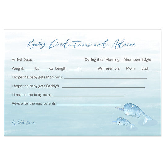 Watercolor Narwhal Blue Predictions Card