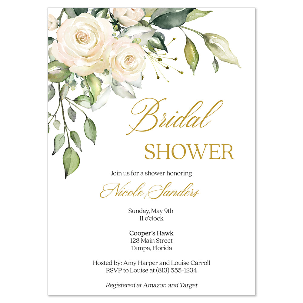 White Roses Bridal Shower Invitation