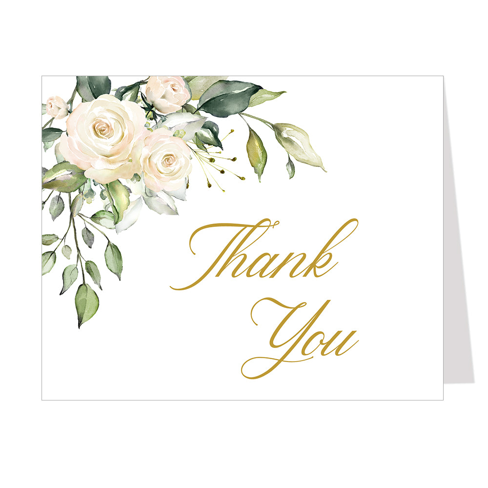 White Roses Thank You Card