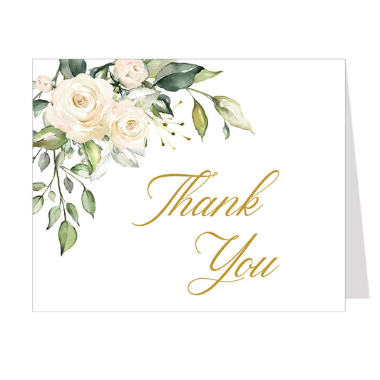 White Roses Thank You Card