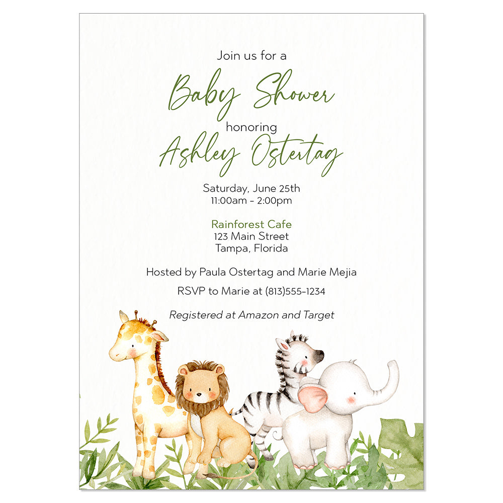 Watercolor Safari Animals Invitation