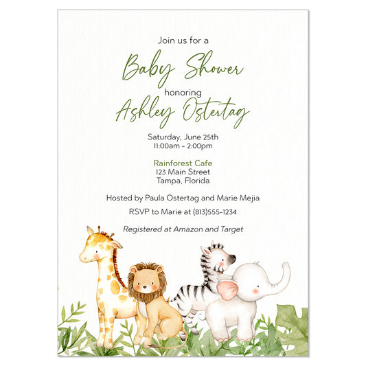 Watercolor Safari Animals Invitation