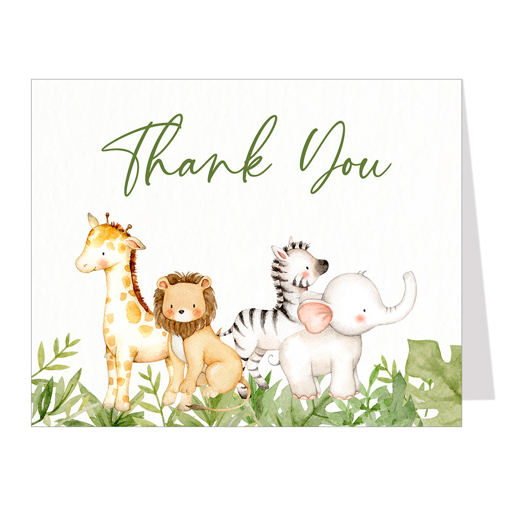 Watercolor Safari Animals Thank You Card