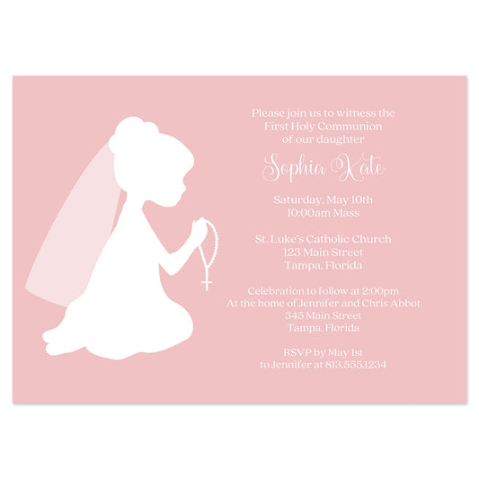 Rosary Silhouette First Holy Communion Invitation