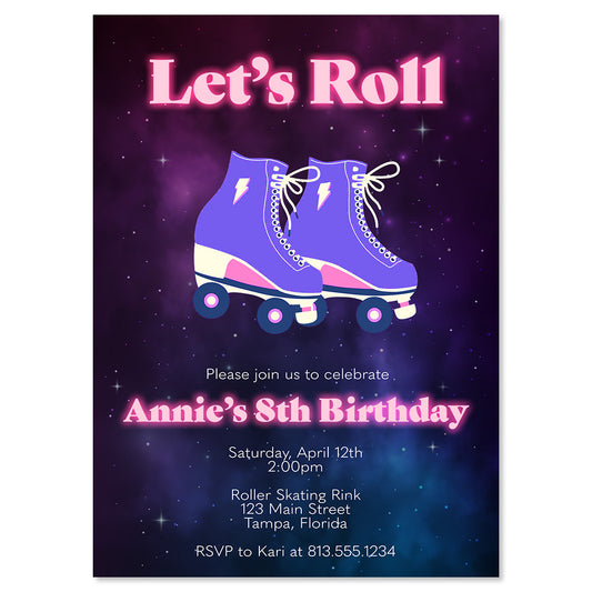 Roller Skate Birthday Party Invitation Card