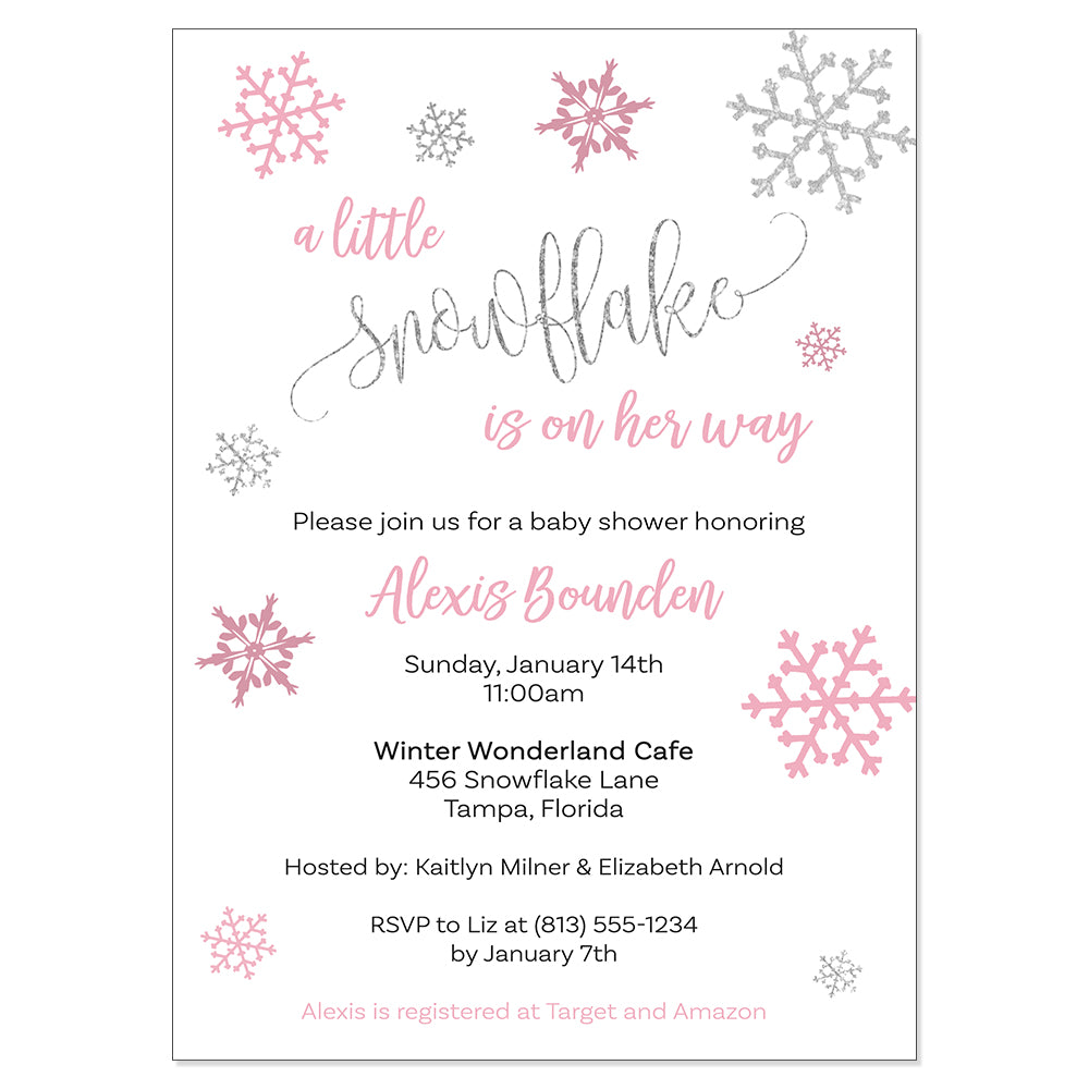 Little Snowflake Baby Shower Invitation, Pink