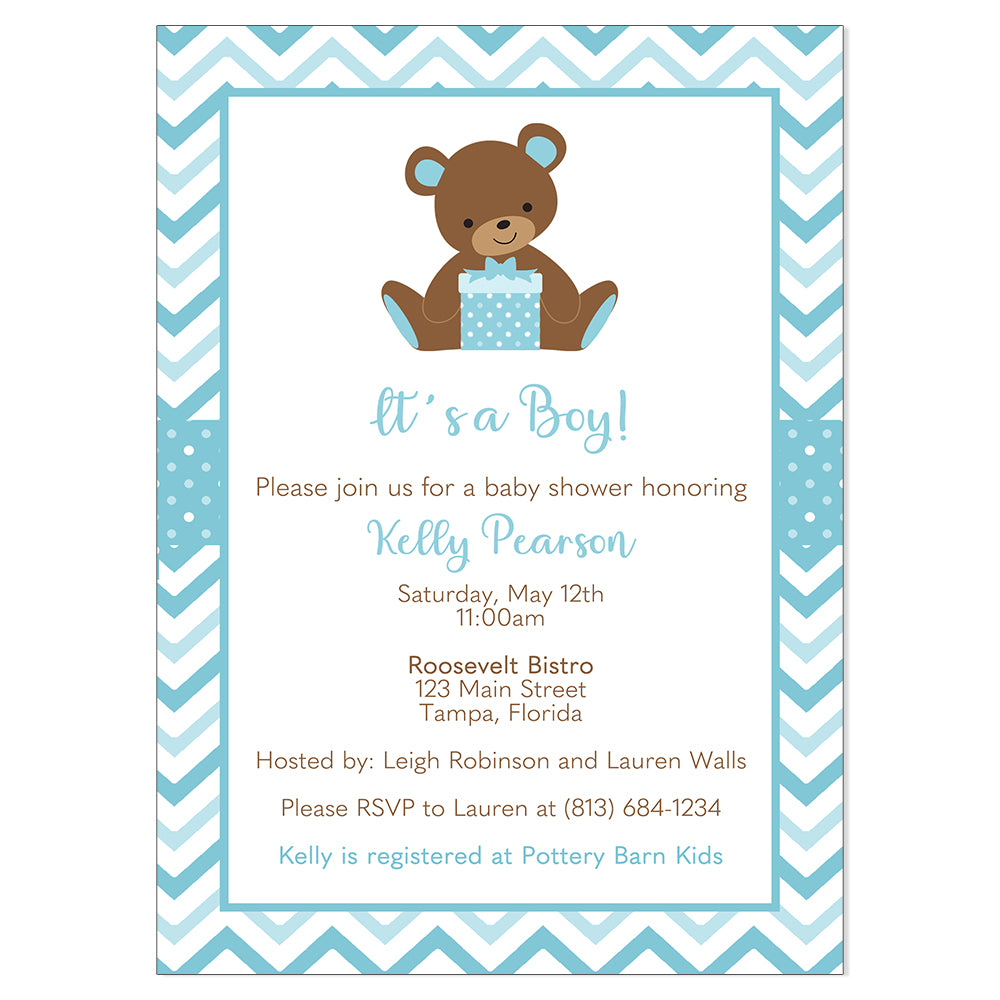 Chevron Teddy Bear Baby Shower Invitation