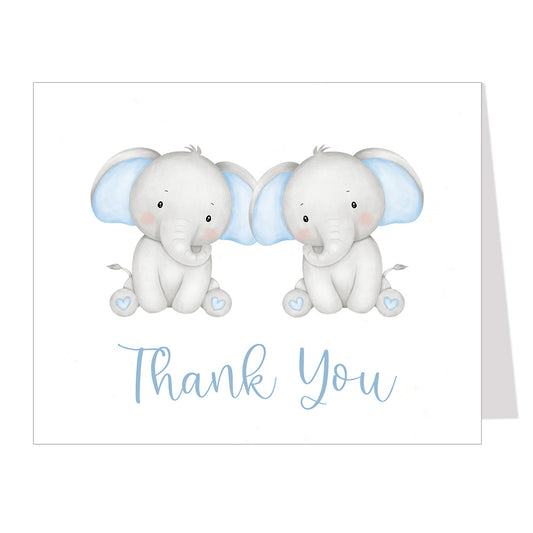 Twin Elephant Baby Shower Thank You Card
