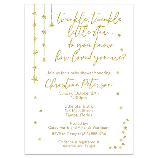 Twinkle Stars Glitter and Gold Baby Shower Invitation