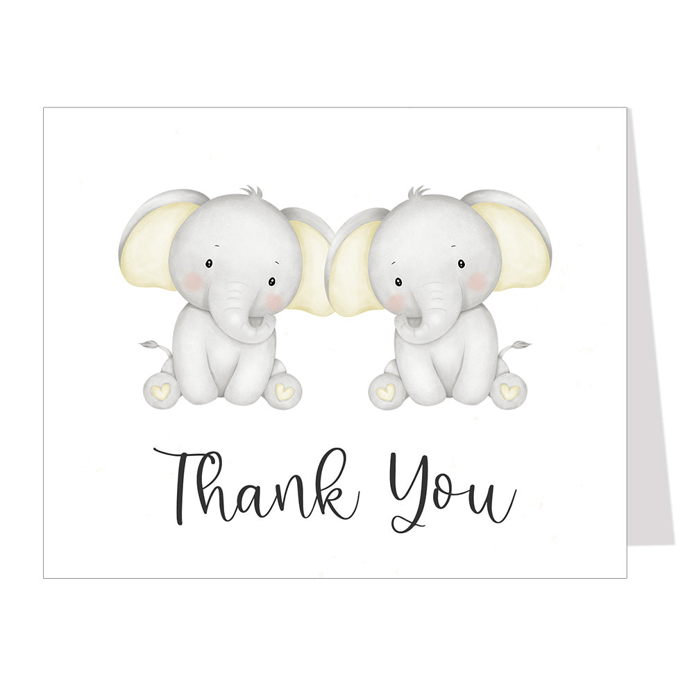 Twin Elephant Baby Shower Thank You Card
