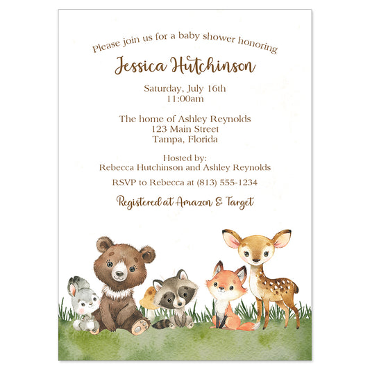 Woodland Animals Baby Shower Invitation