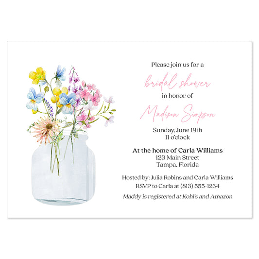 Wildflower Mason Jar Bridal Shower Invitation