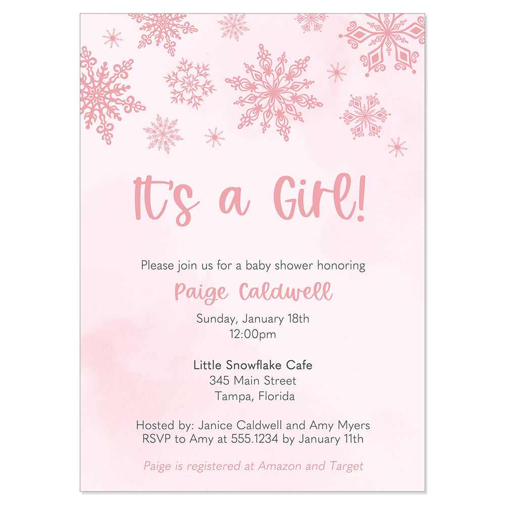 Winter Wonderland Pink Baby Shower Invitation