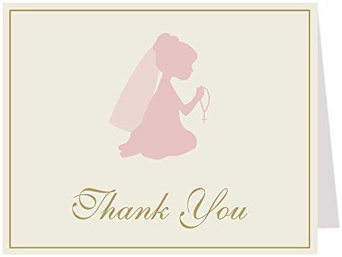 Rosary Silhouette Pink Ivory Thank You Card