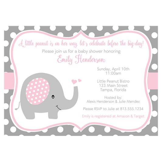 Polka Dot Elephant Baby Shower Invitation