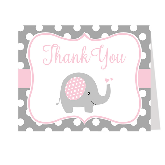 Polka Dot Elephant Thank You Card, Pink, Purple