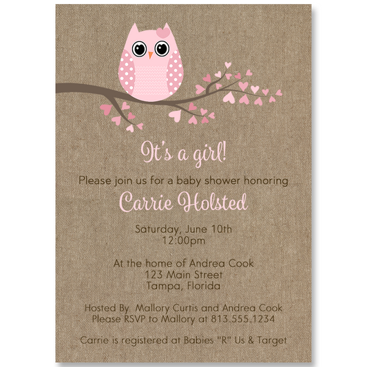 Babies are a Hoot Burlap Baby Shower Invitation