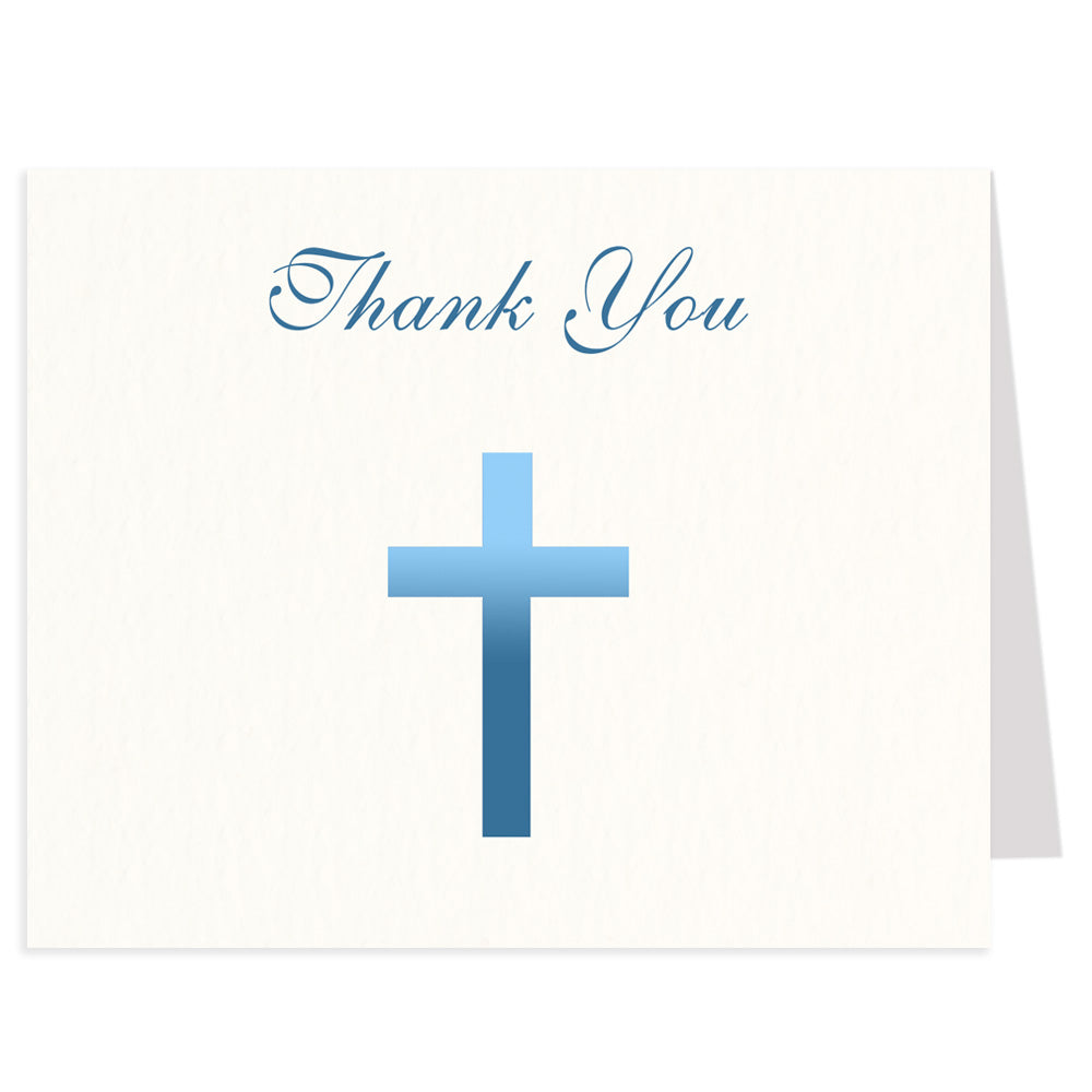 Ombre Blue Cross Religious Thank You Card