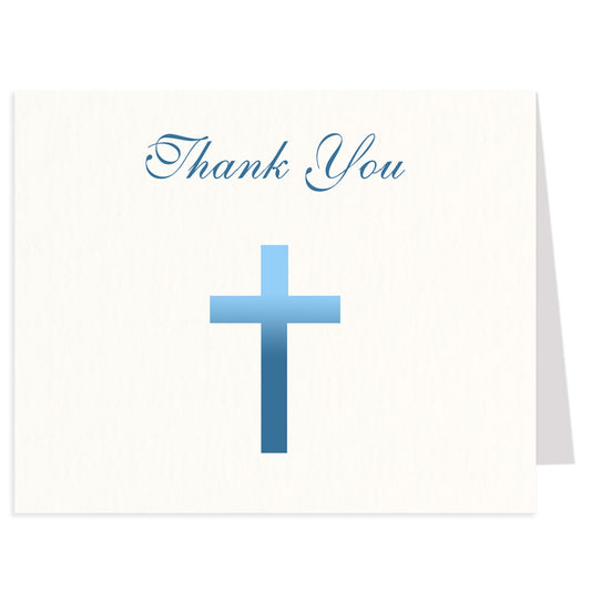 Ombre Blue Cross Religious Thank You Card