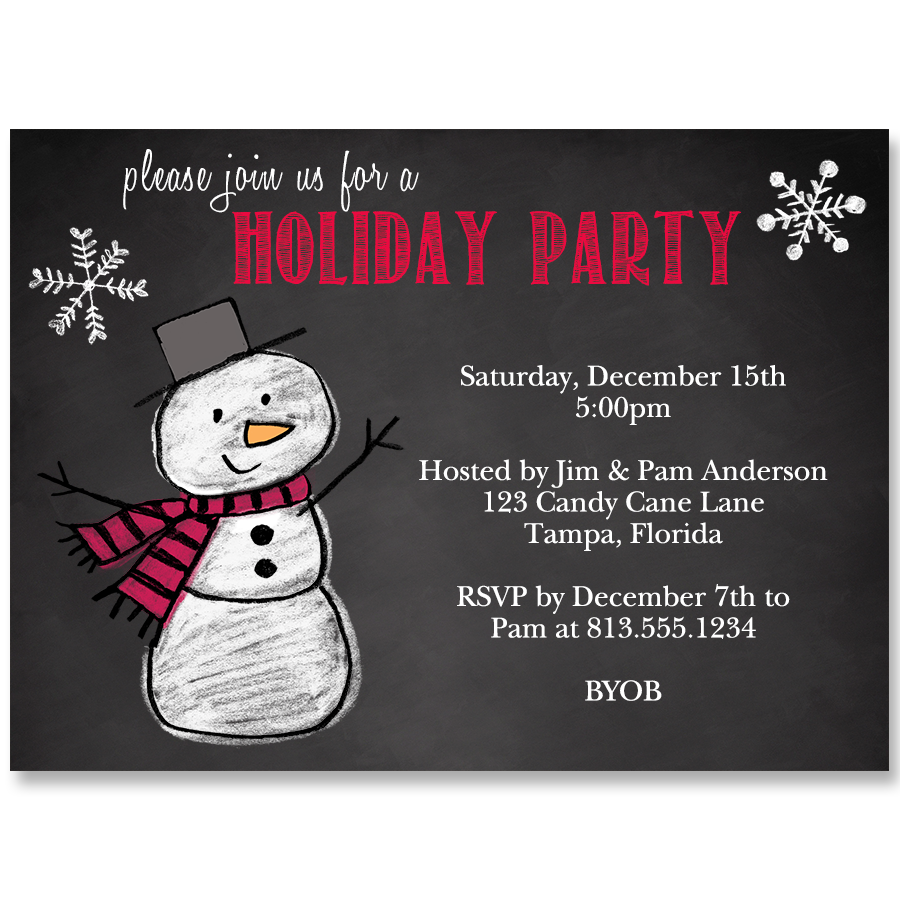 Snowman on Chalkboard Holiday Party Invitation