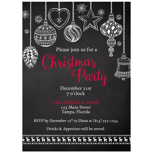 Chalkboard Ornaments Christmas Party Invitation
