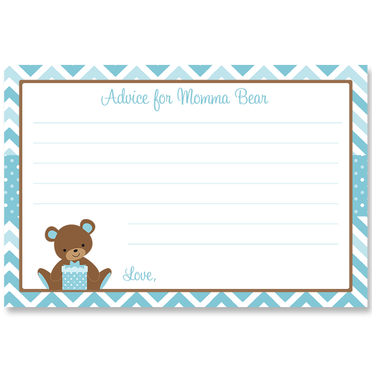 Chevron Teddy Bear Baby Shower Blue Advice Card