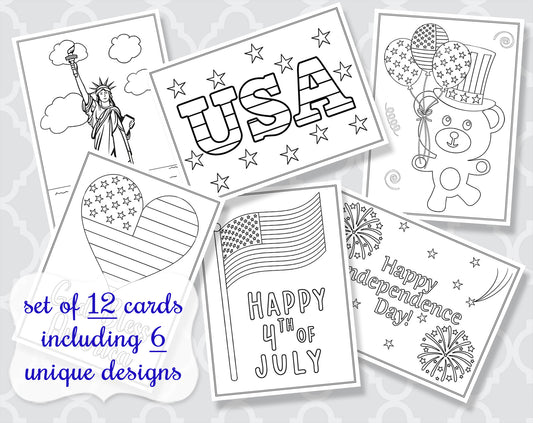 4th of July Coloring Cards, Set of 12