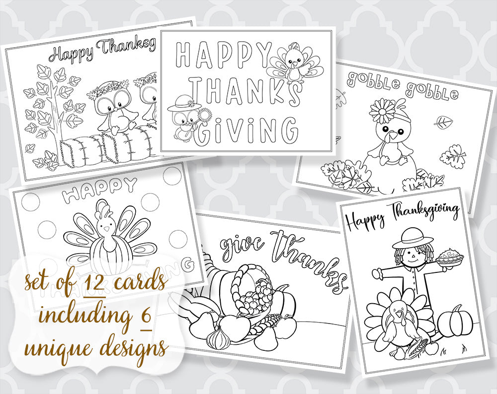 Autumn Coloring Cards Set of 12