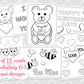 Valentine's Day Coloring Cards Set of 12