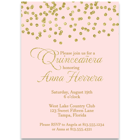 Quinceanera Gold Birthday Invitation