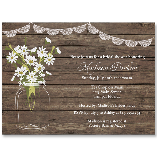 Country Mason Jar Bridal Shower Invitation
