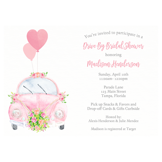 Drive By Bridal Shower Invitation