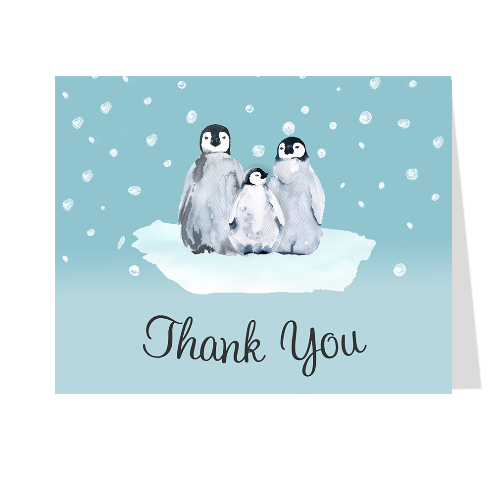 Little Penguin Baby Shower Black Thank You Card