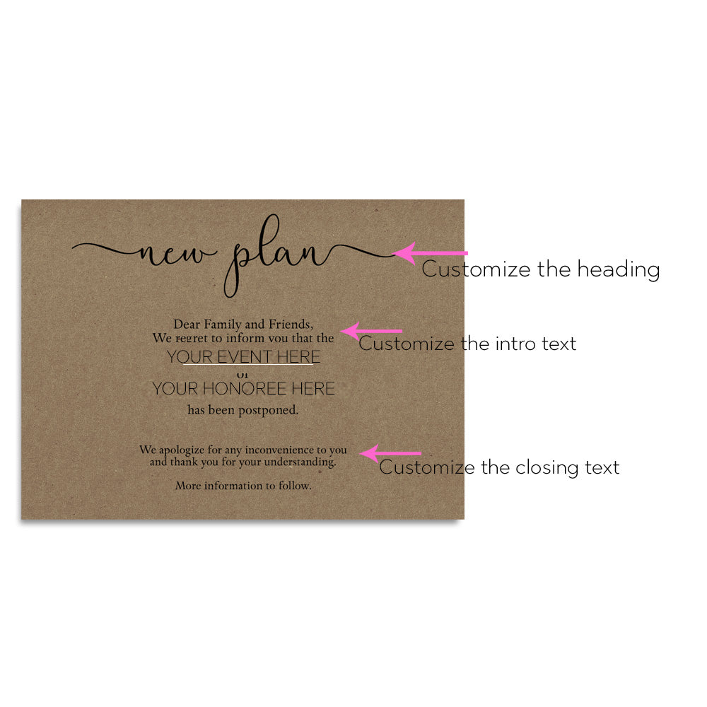 Kraft Postponement Announcement Cards