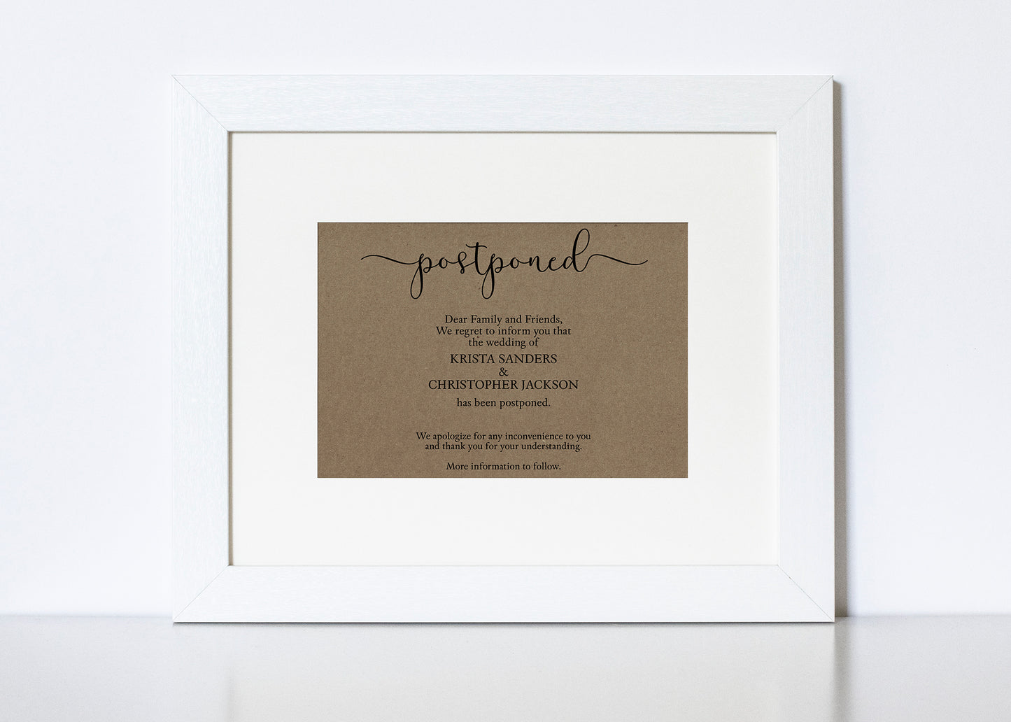 Kraft Postponement Announcement Cards