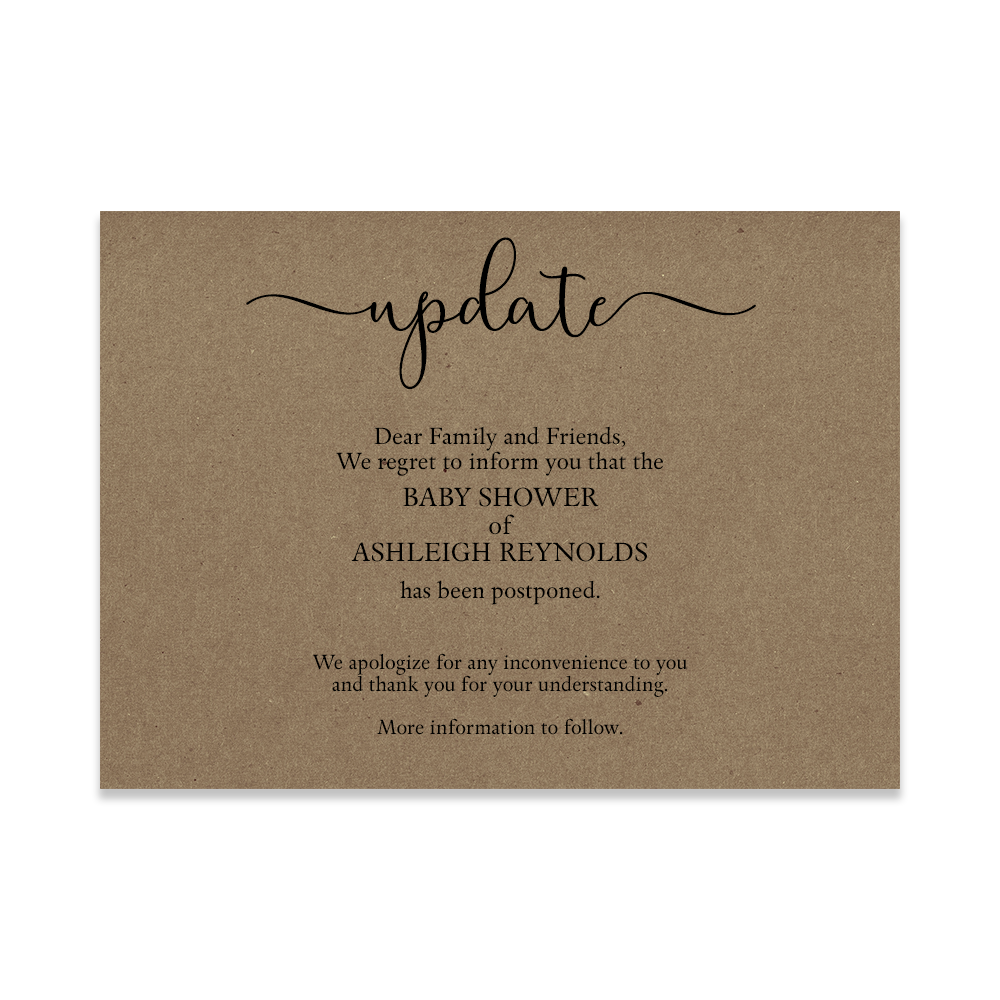 Kraft Postponement Announcement Cards