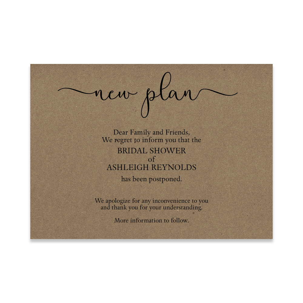 Kraft Postponement Announcement Cards