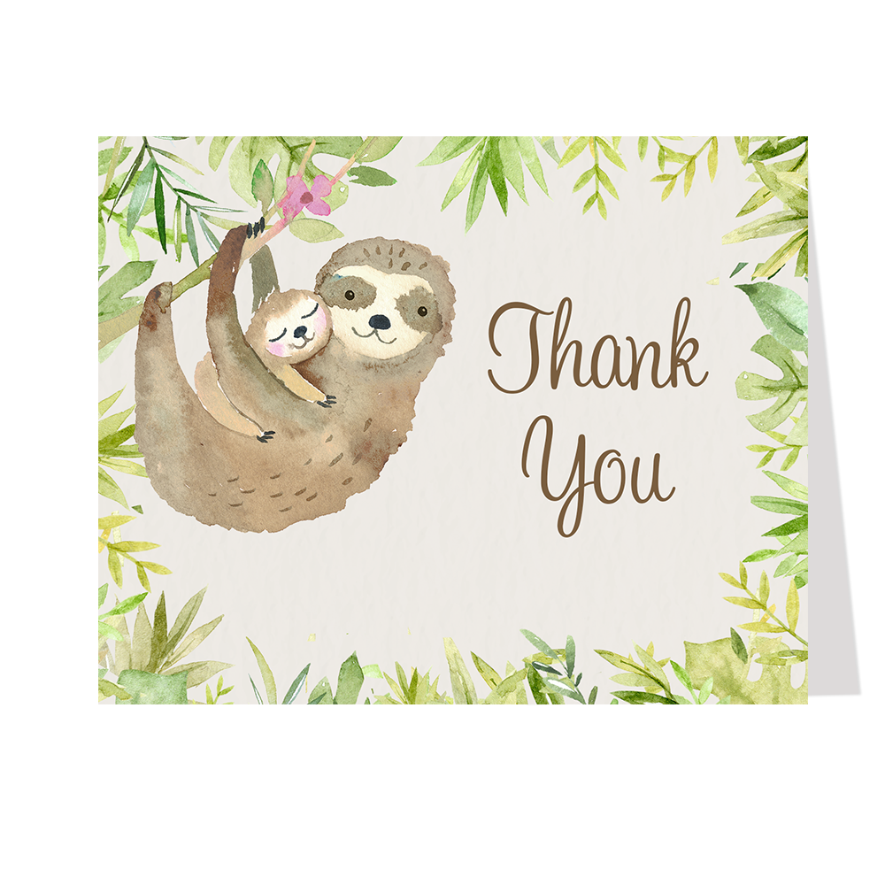 Sloth Baby Shower Thank You Card